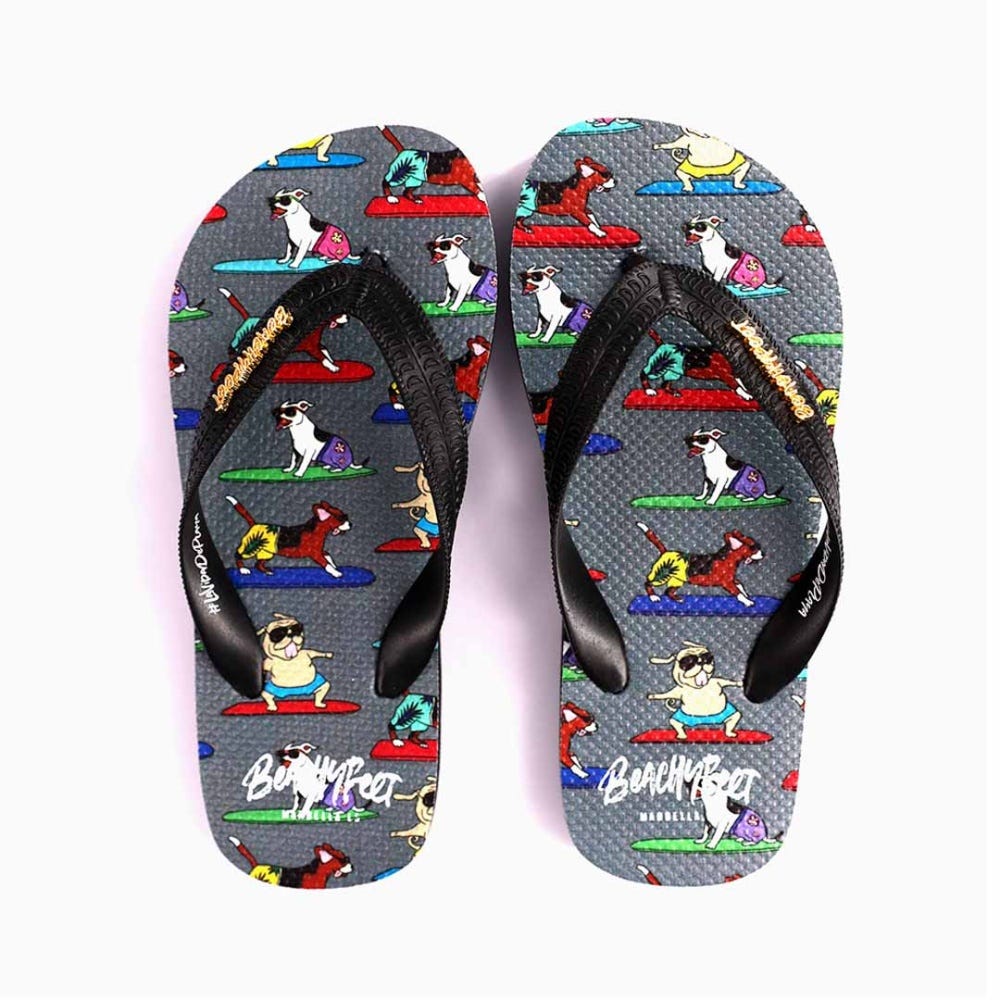 BeachyFeet Kids Flip Flops - Surf Dawg in Black