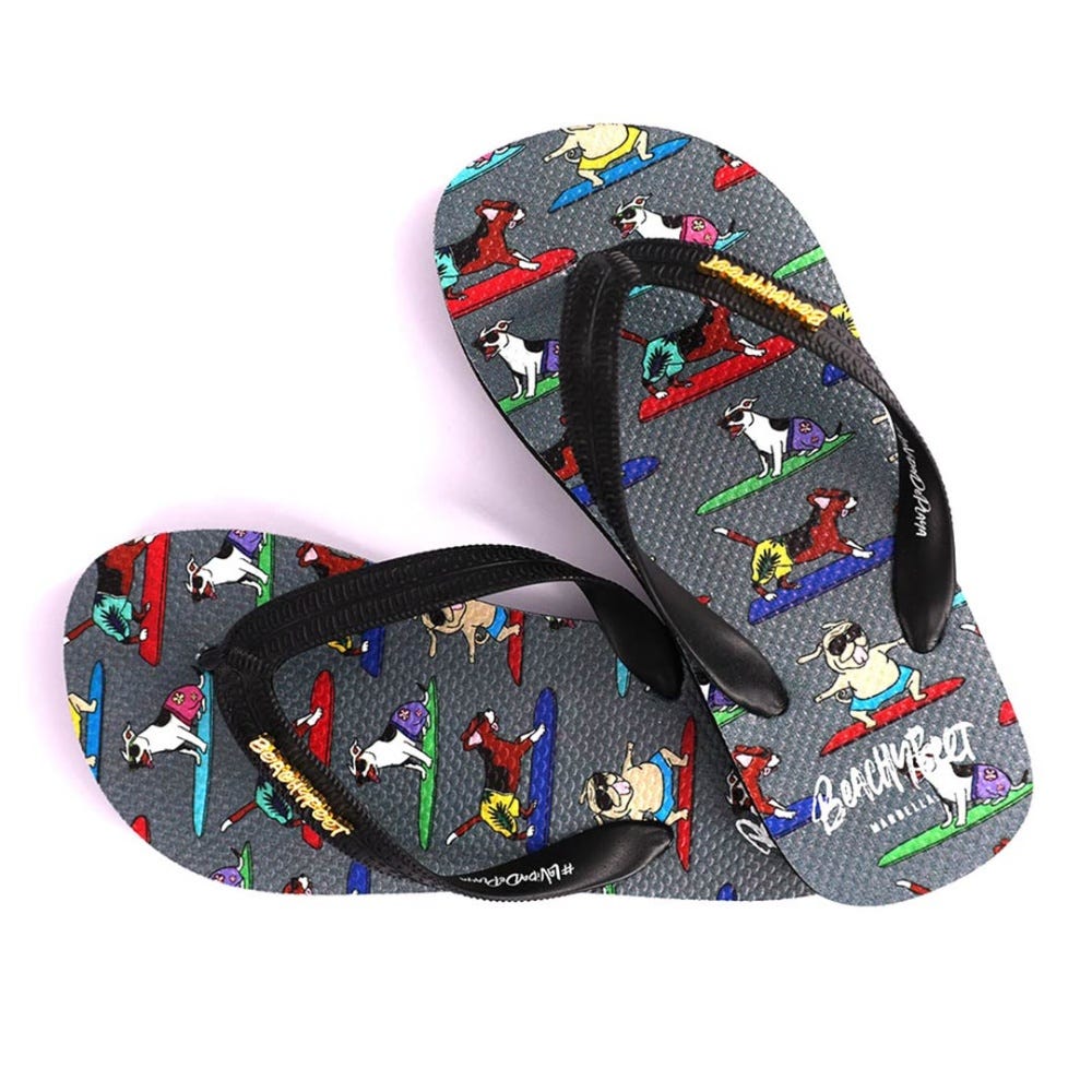 BeachyFeet Kids Surf Dawg Flip Flops in Grey