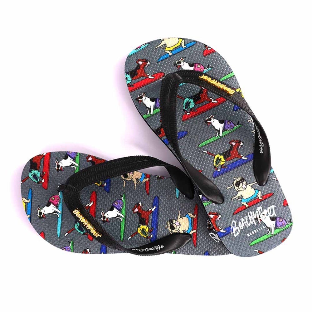 BeachyFeet Kids Flip Flops - Surf Dawg in Black