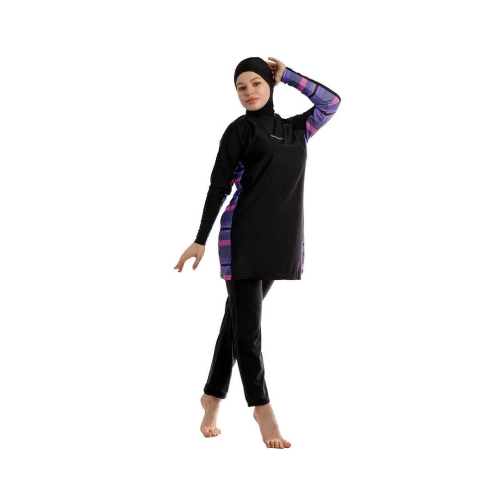 Veilkini Aqua Strip Full Cover Sporty Fit Modesty Suit in Black