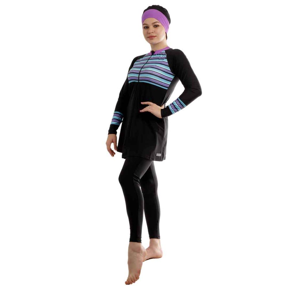 Veilkini Aqua Strip Full Cover Reguler Fit Modesty Suit in Black