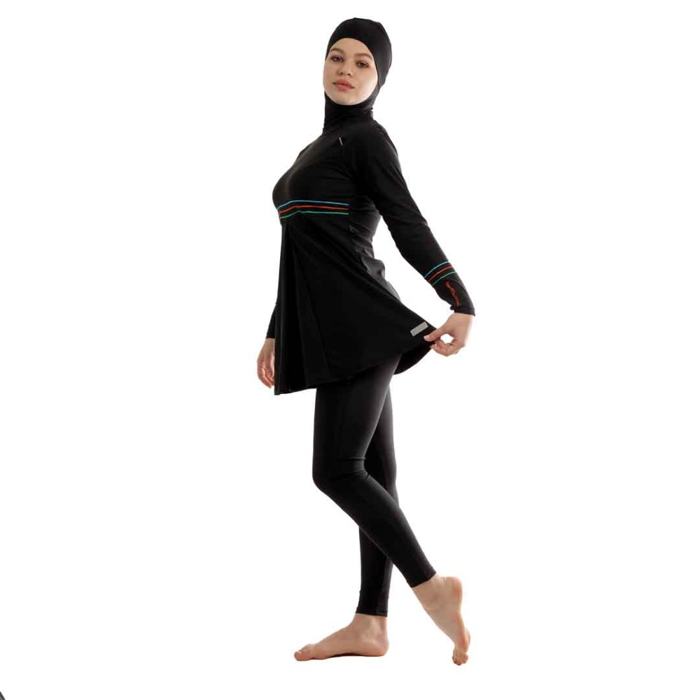 Veilkini Black Sleek Full Cover Sporty Fit Modesty Suit in Black