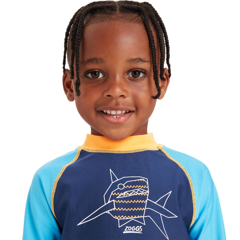 Zoggs Paper Shark Long Sleeve Zip Sun Top in Blue