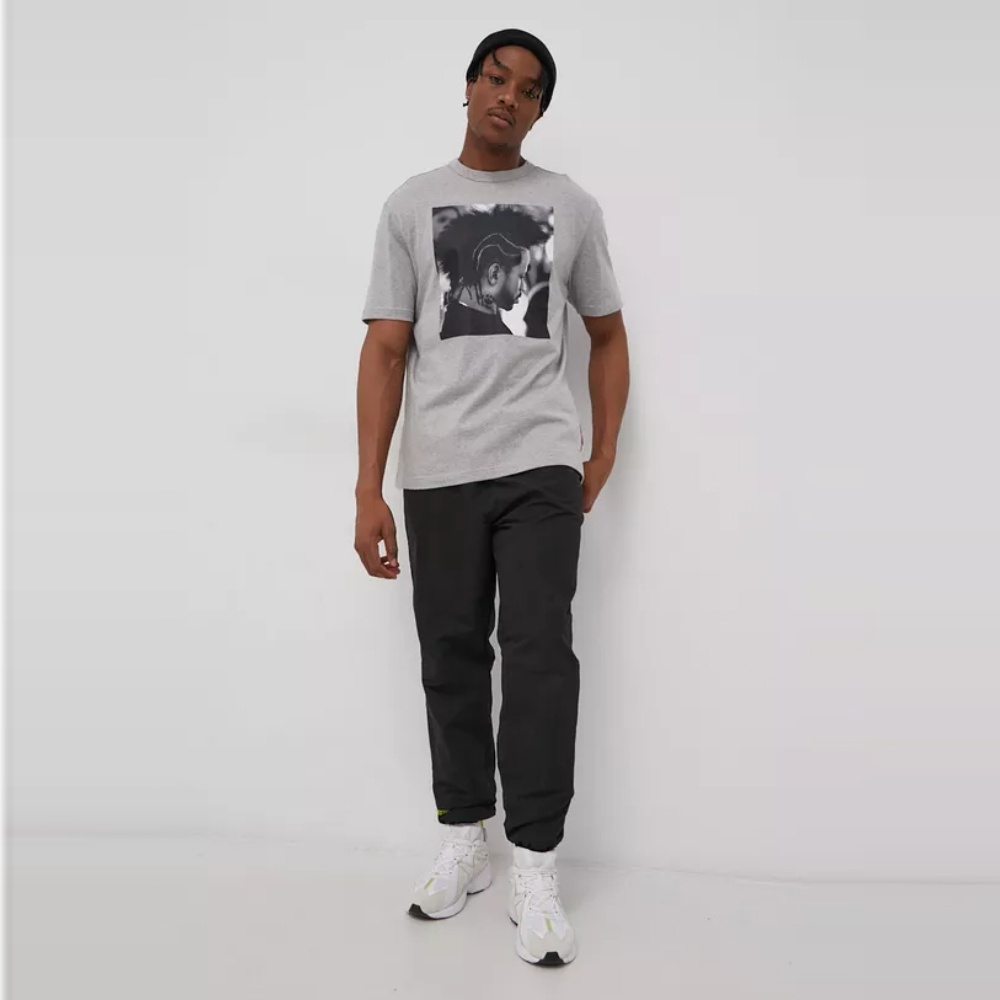 Reebok Iverson Basketball I3 Blue Print Short Sleeve T-Shirt In Medium Grey Heather