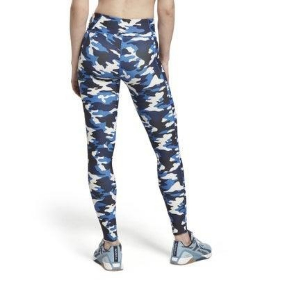Reebok Lux Bold Camo Print Leggings In Vector Blue