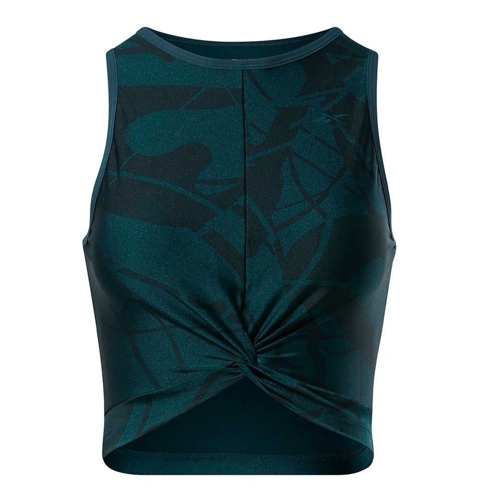 Reebok Shiny Yoga Scribble Crop Tank Top In Forest Green