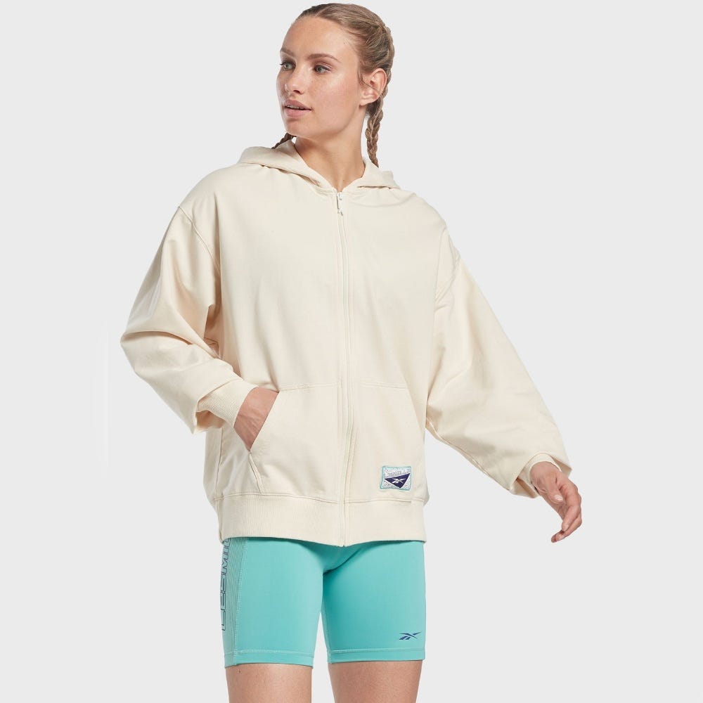 Reebok Women'S Les Mills® Natural Oversized Zip Hoodie In Non-Dyed