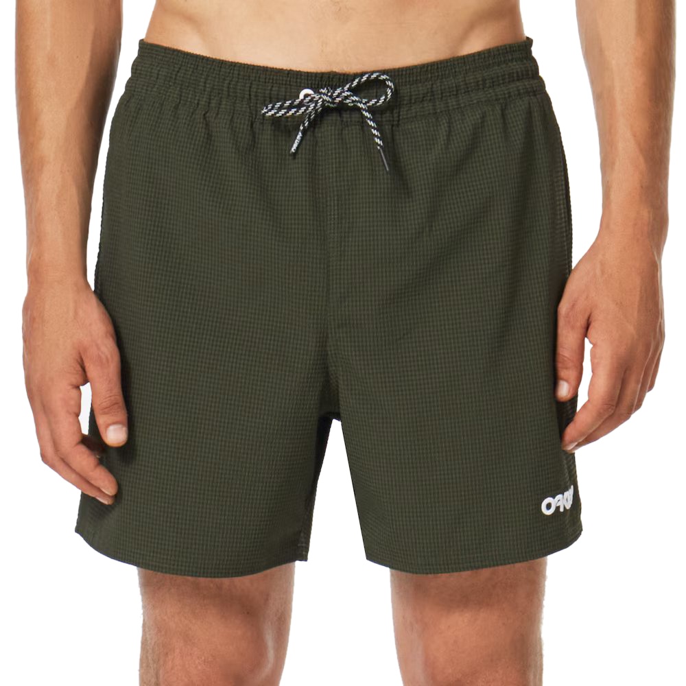 Oakley Apparel Seersucker 16“ Beach Swimming Shorts In New Dark Brush