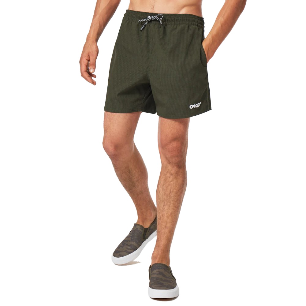 Oakley Apparel Seersucker 16“ Beach Swimming Shorts In New Dark Brush