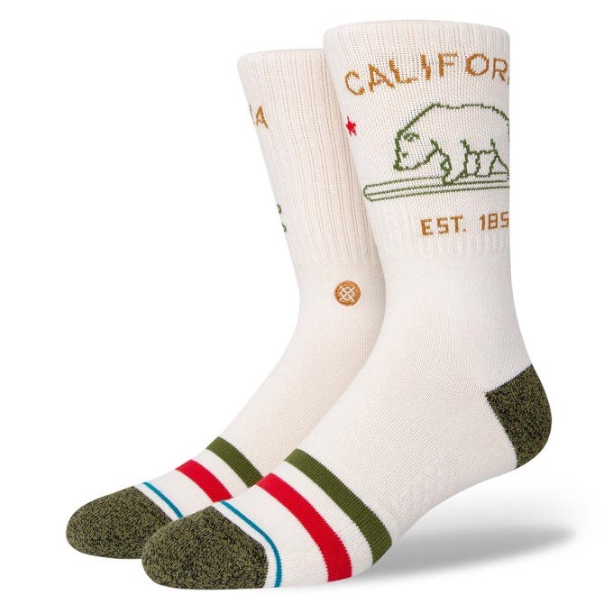 Stance California Republic 2 Crew Socks in Off White