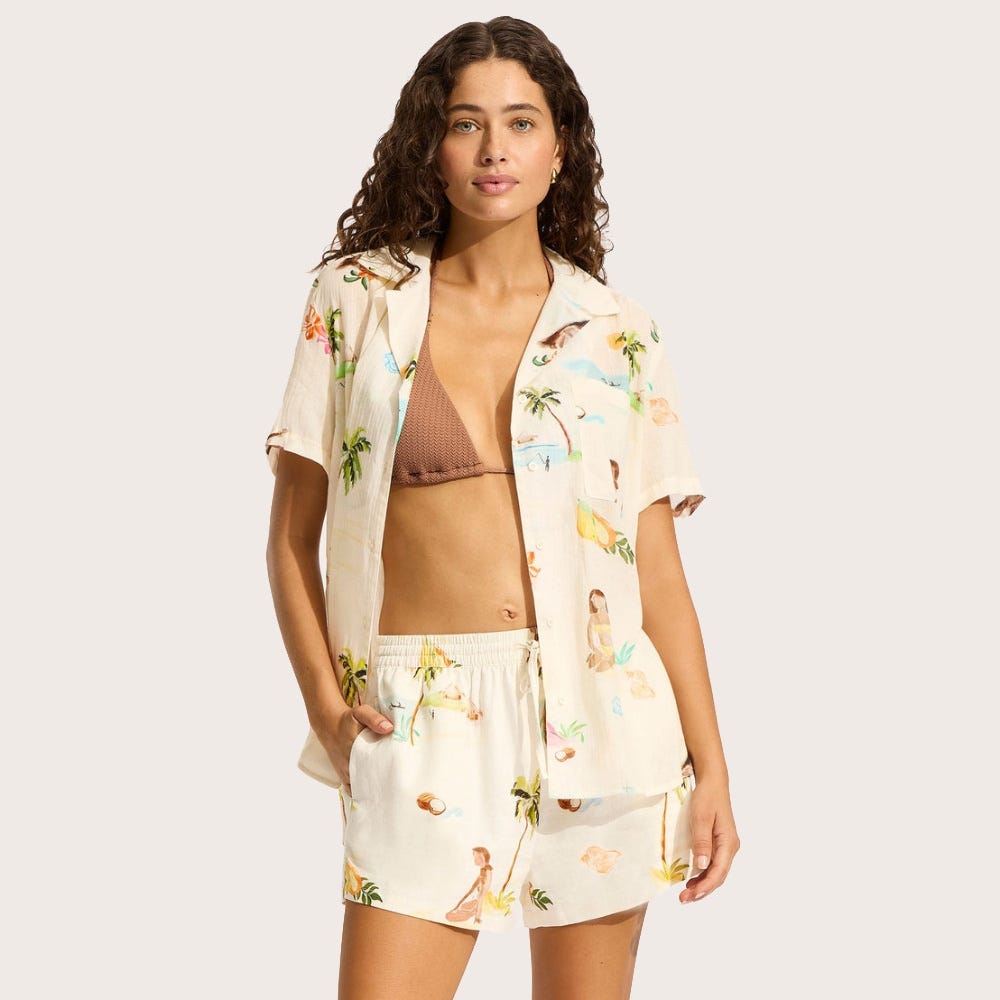 Isla Palm Longline Short Sleeve Shirt - Women