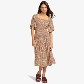 Tropical Sunshine Smock Breezy Midi Dress - Women