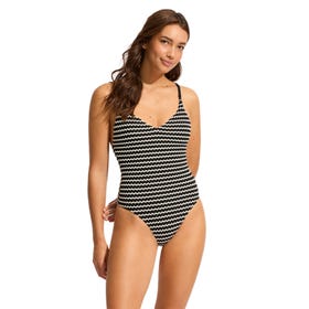 Mesh Effect-V Neck One Piece - Women