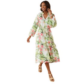 Coastalina Daybreak Hibiscus Linen Midi Dress - Women