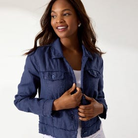 Tommy Bahama Two Palms Linen Raw-Edge Jacket In Navy